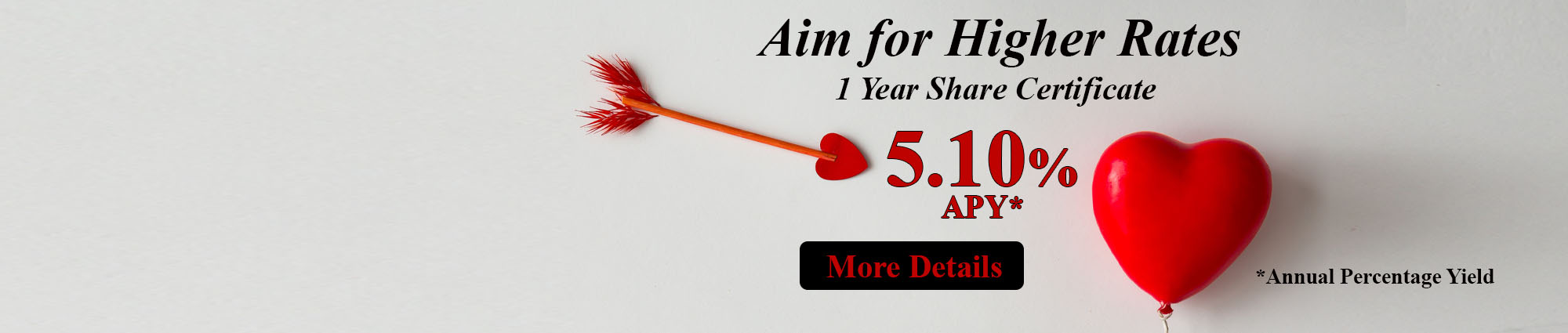 Aim for higher rates. one year share certificate five point one zero annual percentage yield. click for more details.